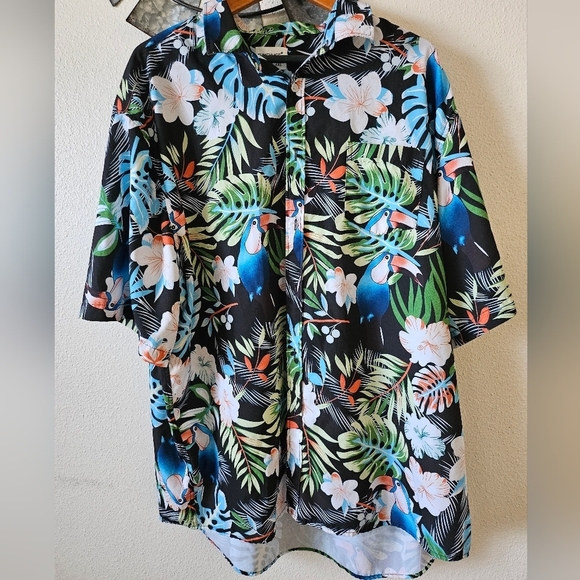 Tunevuse Men's Tropical Floral Button-Up Hawaiian Shirt Size 4 XL - Picture 1 of 9